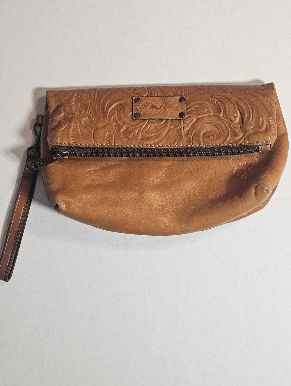 Patricia Nash Valorie Tooled Fold Over Leather Wristlet Clutch
